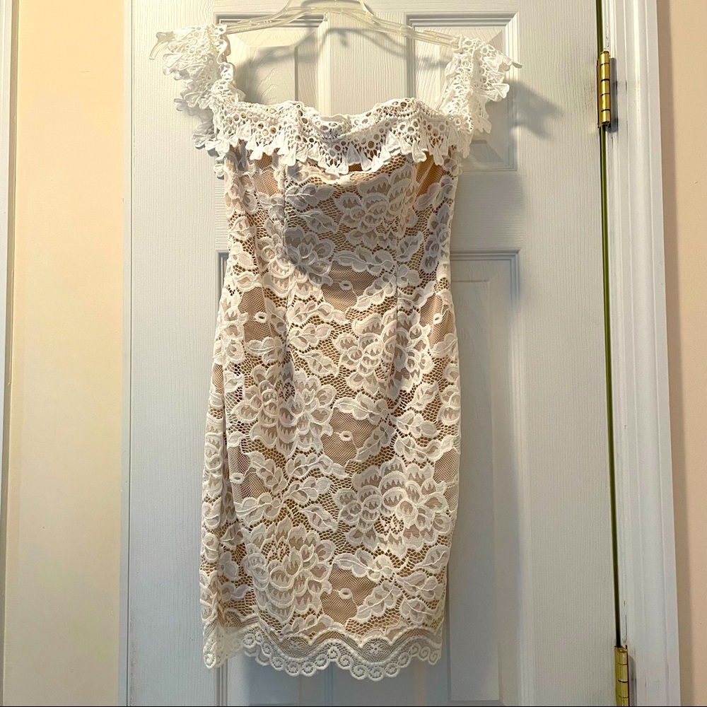 Faithful off shoulder floral lace mini dress